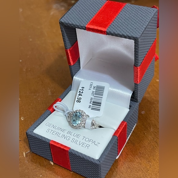 Sterling Silver Genuine Blue Topaz with lab created White Sapphire